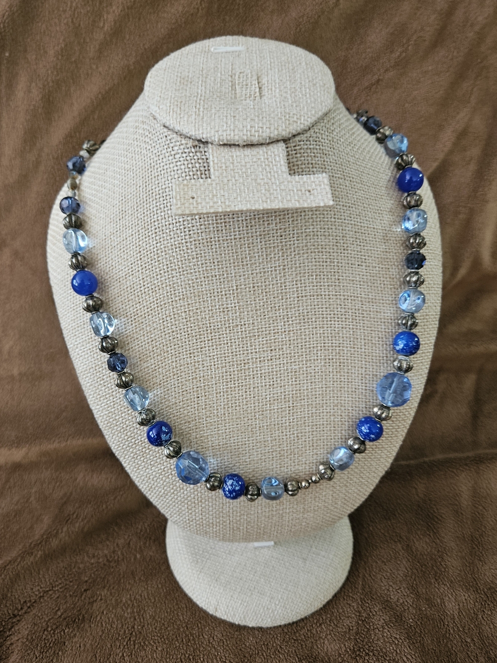 Source Unknown Blue Mixed Glass Bead Necklace with Silver Accents